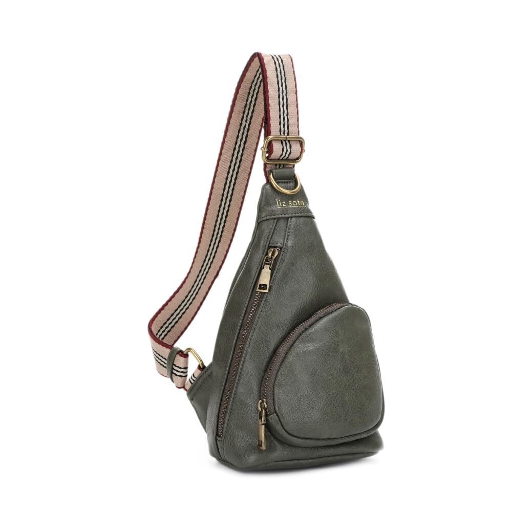 6972 Lori Sling Bag - Chest Bag in Olive Vegan Leather Travel Sling Bag
